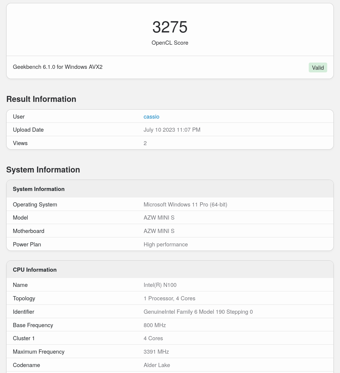 Beelink S12 PRO: Geekbench 6 GPU